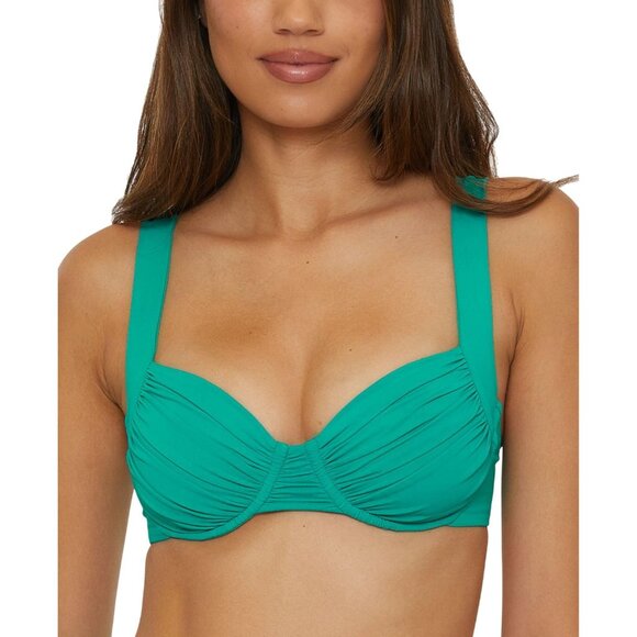 NWT Becca Womens Ruched Underwire Bikini Swim Top 853557 Peacock Blue D - Picture 1 of 5